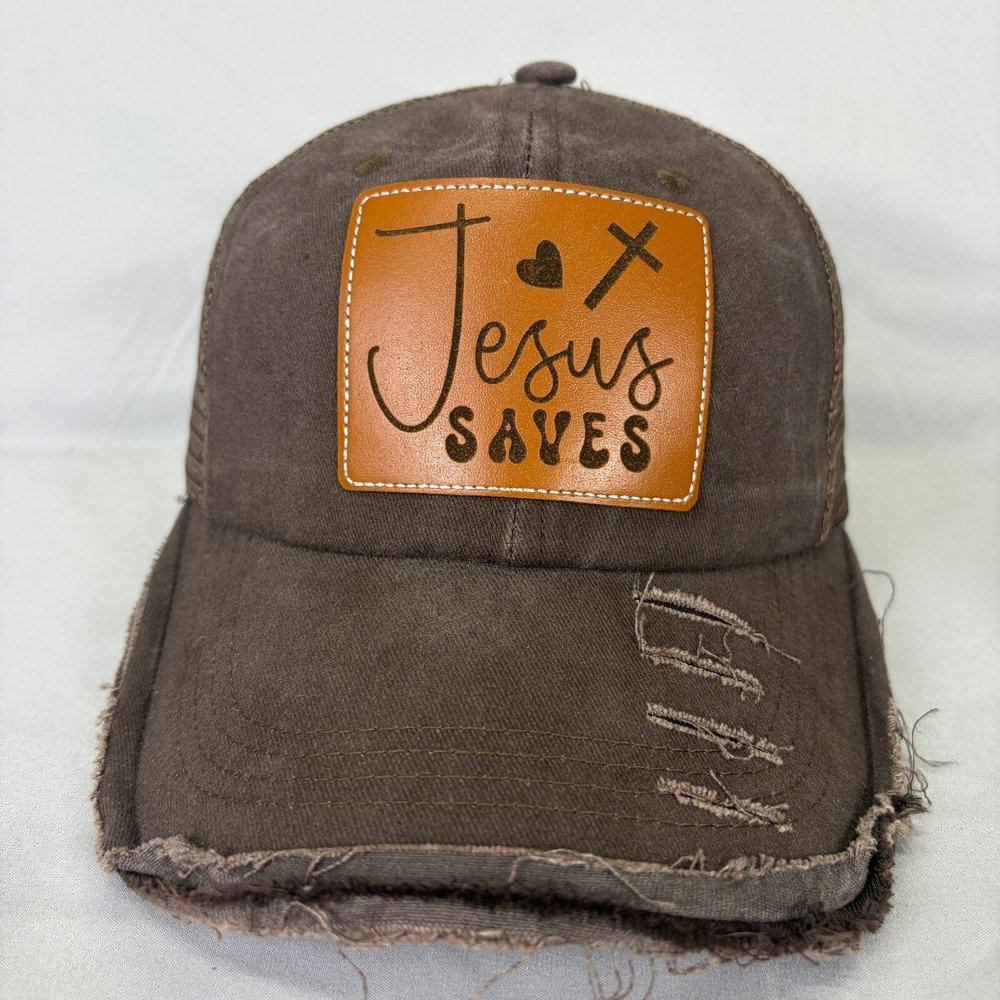 Jesus Saves Christian Three Crosses Distressed Trucker Hat Snapback Patch Cap